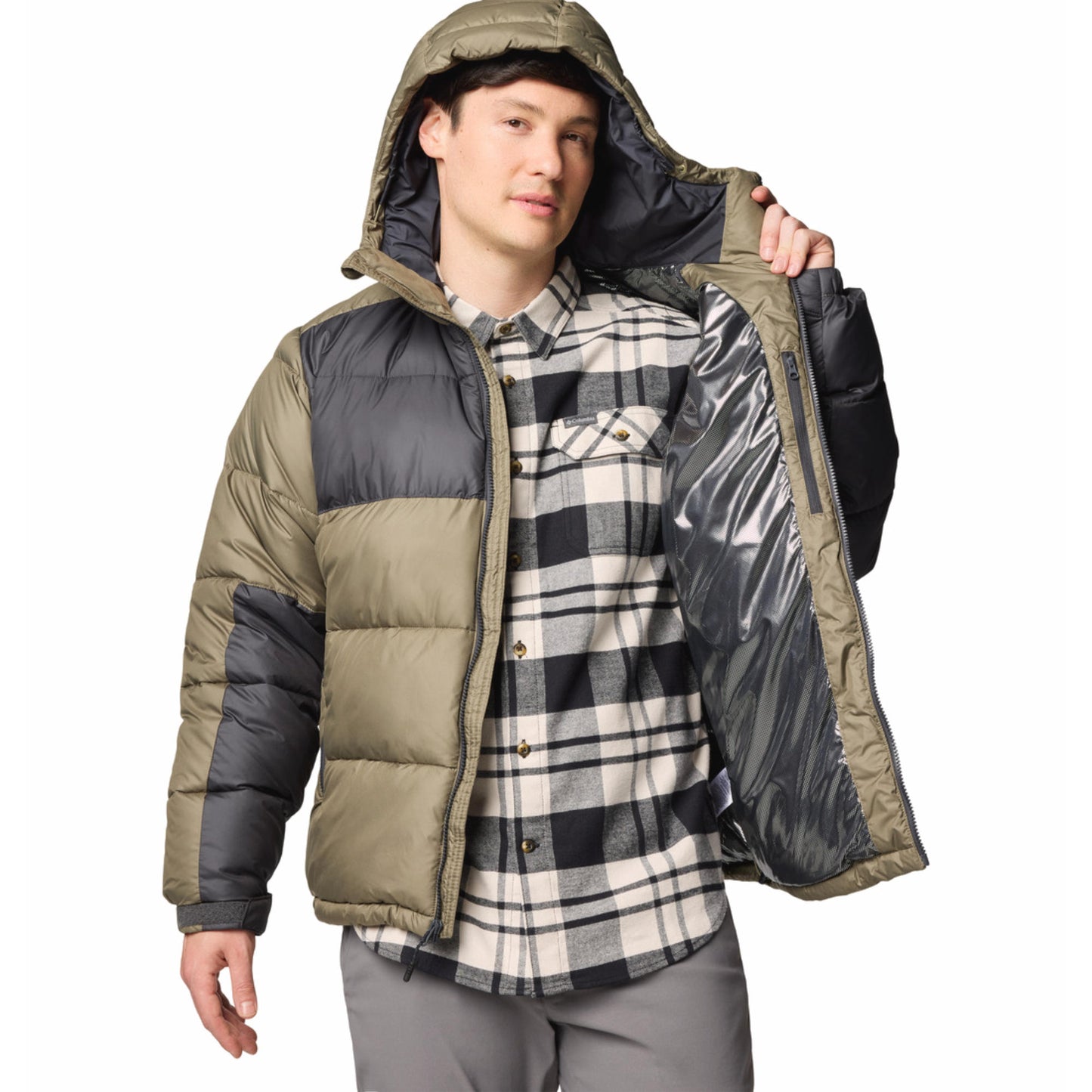 Columbia Men Green Omni-Heat Reflective Pike Lake II Hooded Down Jacket