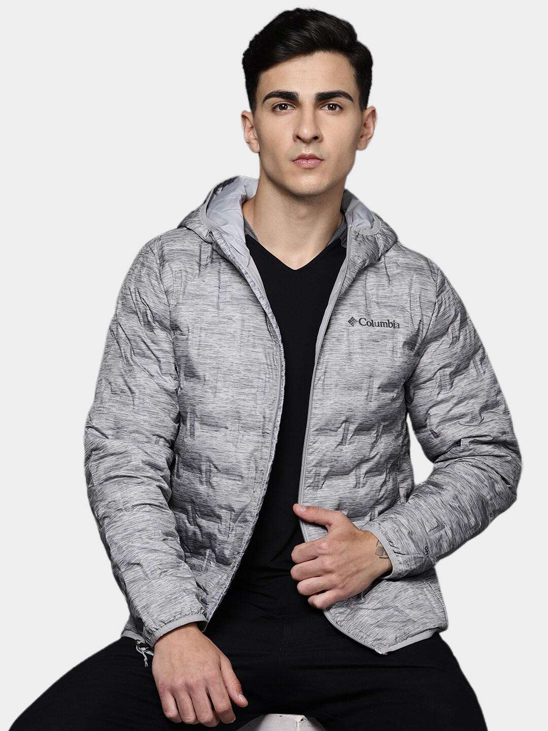 Columbia Men Grey Delta Ridge Down Hooded Jacket