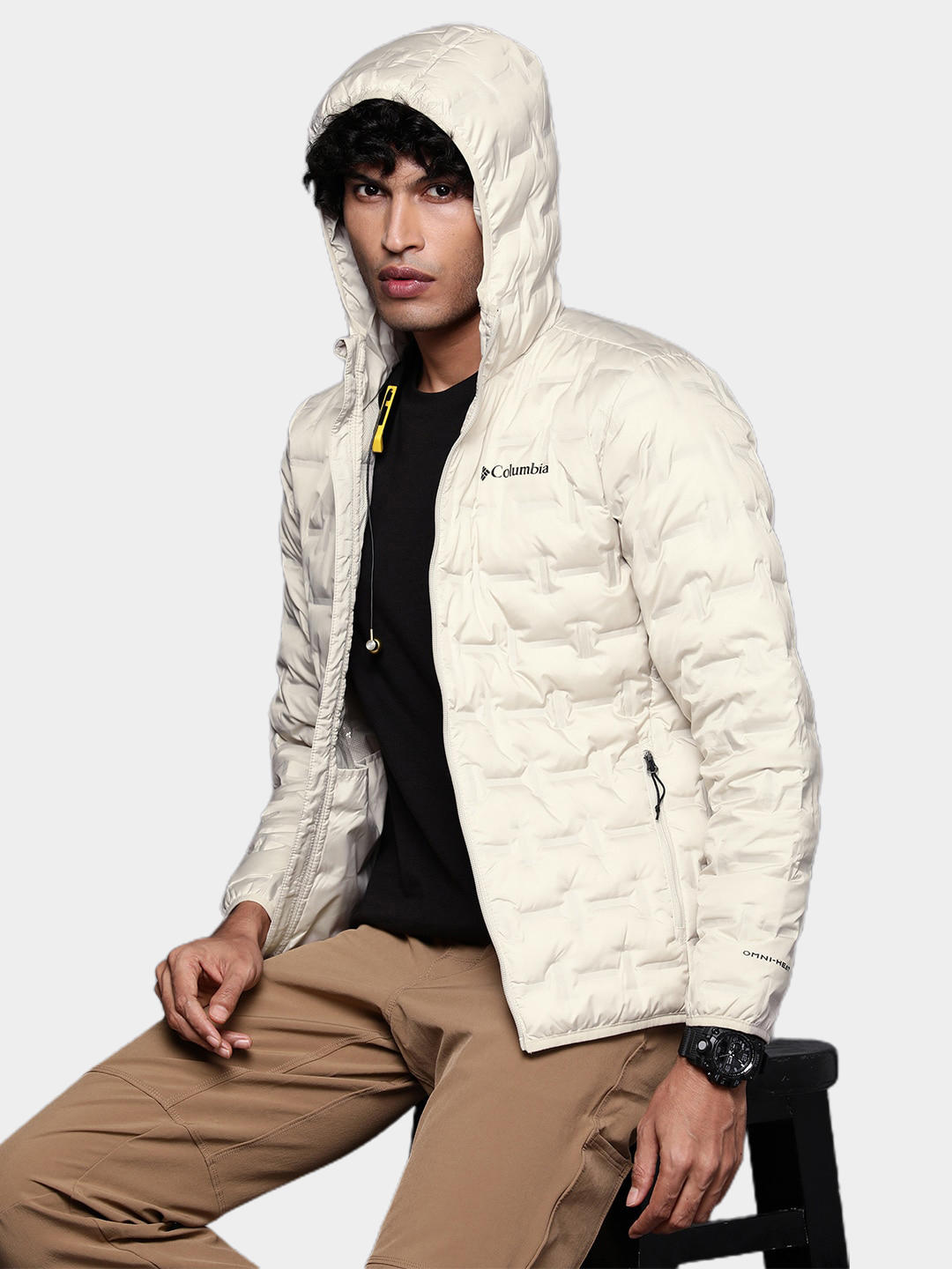 Columbia Men Beige Delta Ridge Down Hooded Jacket