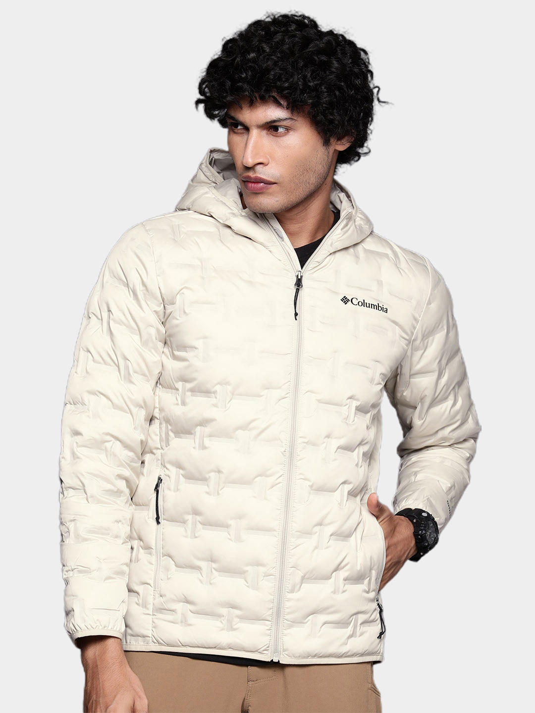 Columbia Men Beige Delta Ridge Down Hooded Jacket
