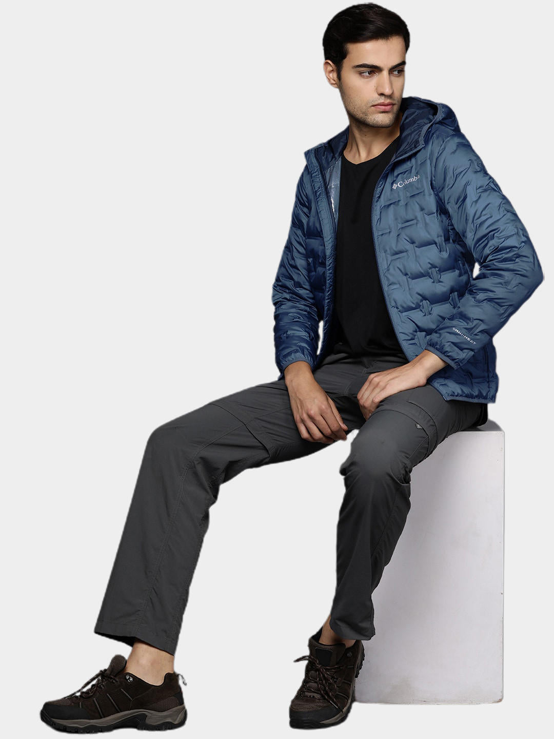 Columbia Men Navy Blue Delta Ridge Down Hooded Jacket