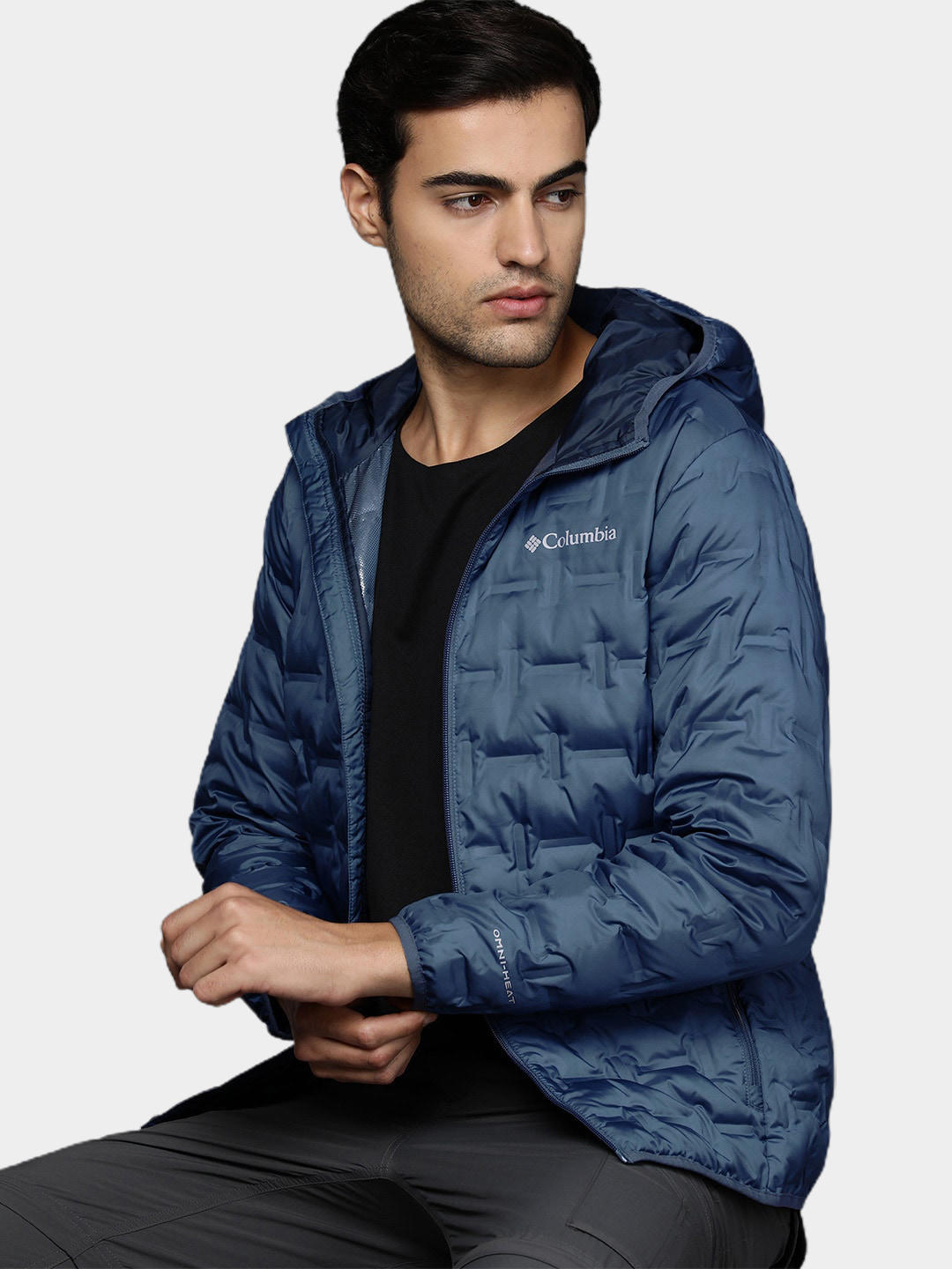 Columbia Men Navy Blue Delta Ridge Down Hooded Jacket