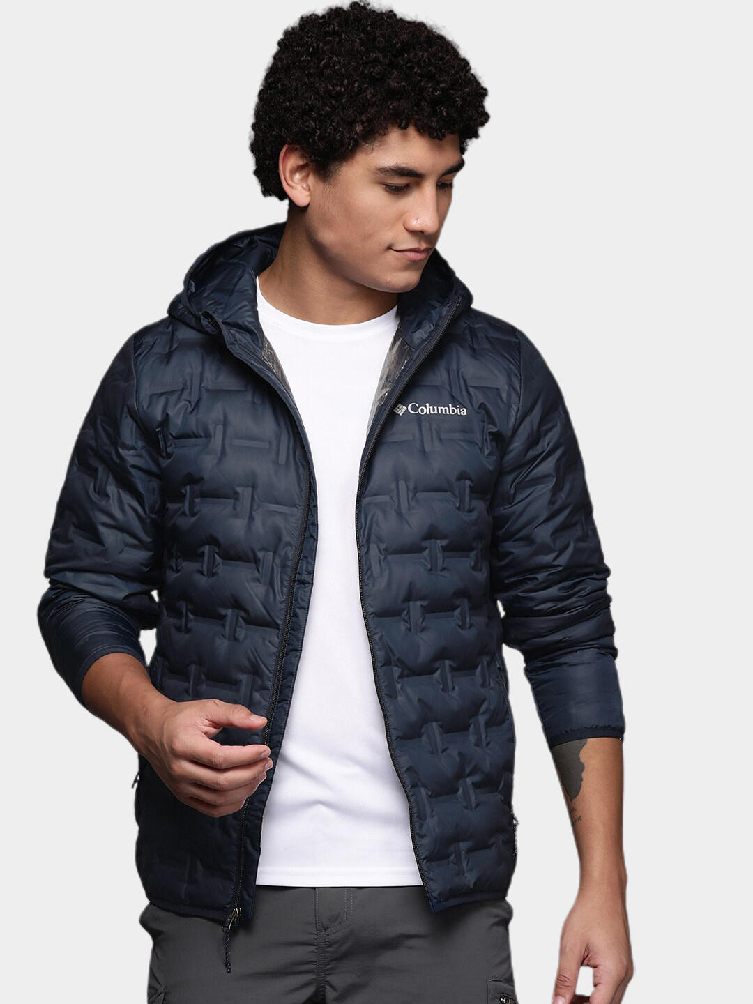 Columbia Men Navy Blue Delta Ridge Down Hooded Jacket