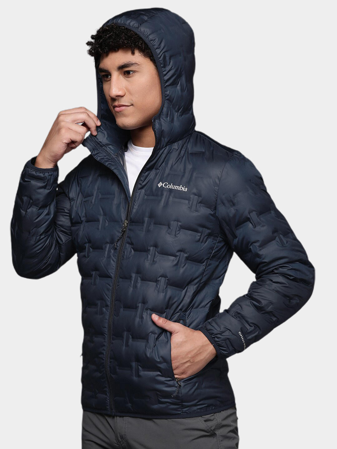 Columbia Men Navy Blue Delta Ridge Down Hooded Jacket