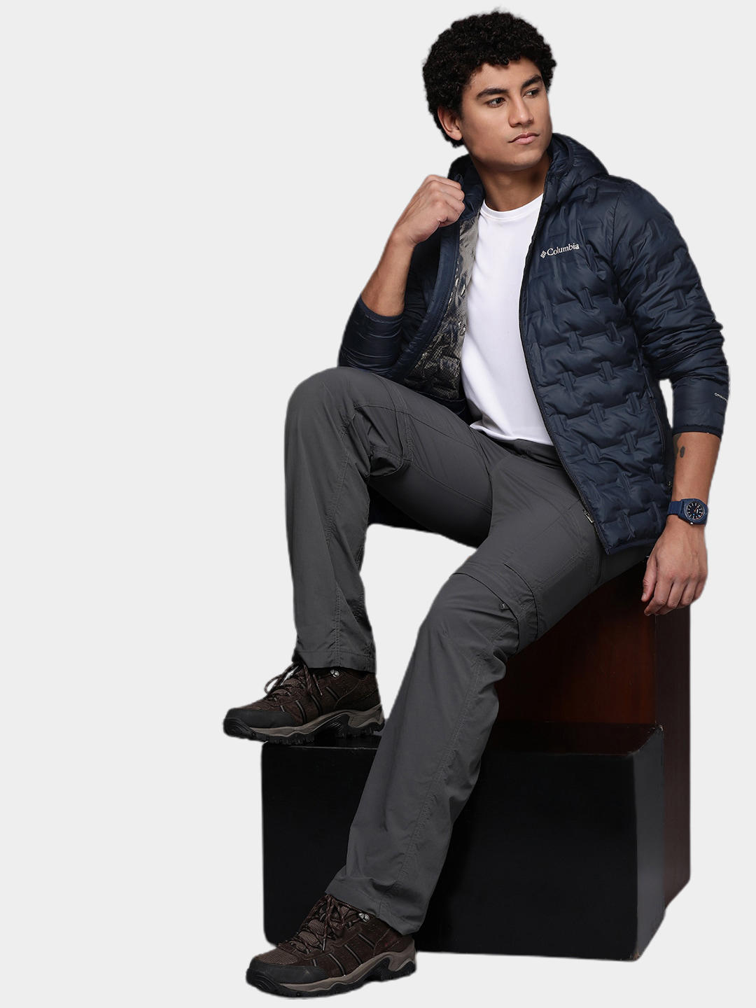 Columbia Men Navy Blue Delta Ridge Down Hooded Jacket