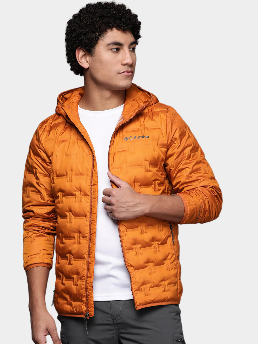 Columbia Men Orange Delta Ridge Down Hooded Jacket