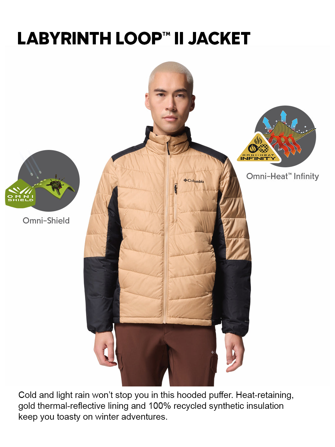 Columbia Men Beige OmniHeat Infinity Labyrinth Loop II Down Jacket