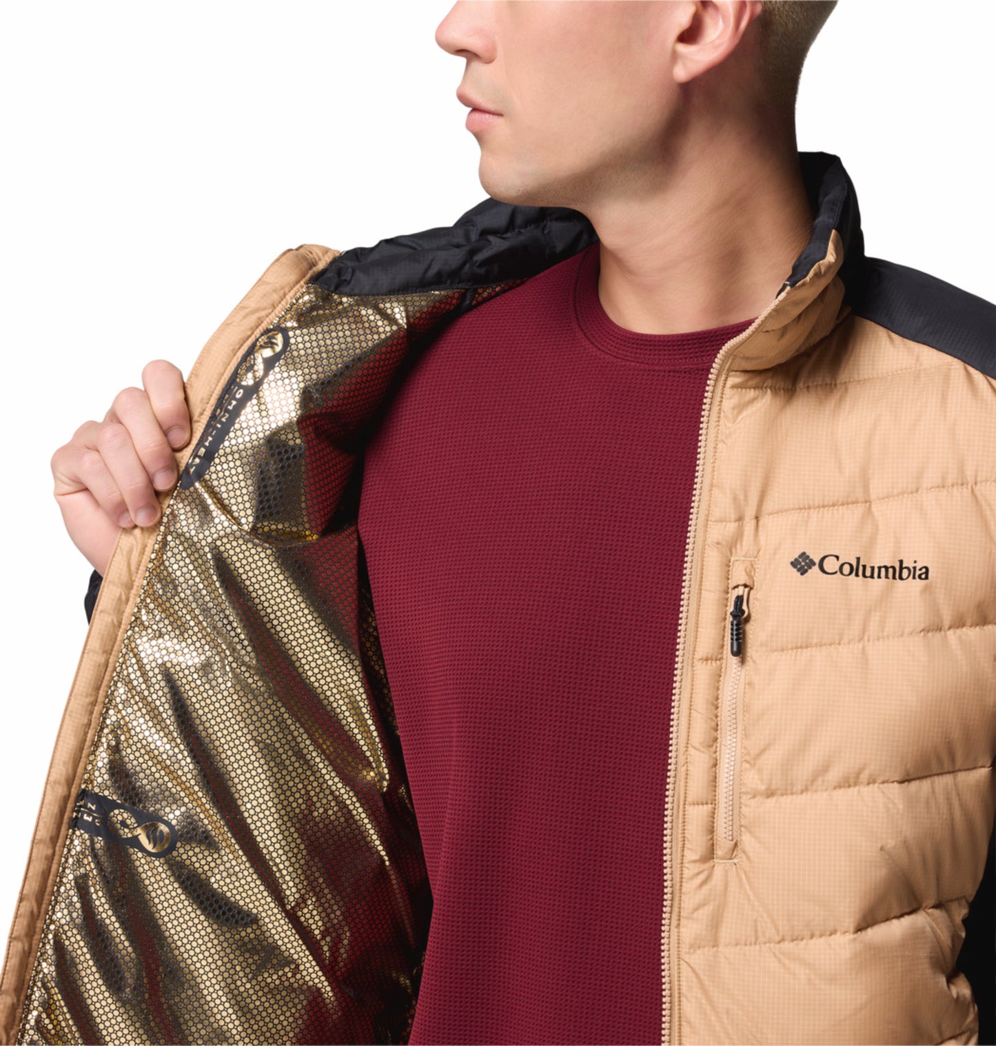 Columbia Men Beige OmniHeat Infinity Labyrinth Loop II Down Jacket