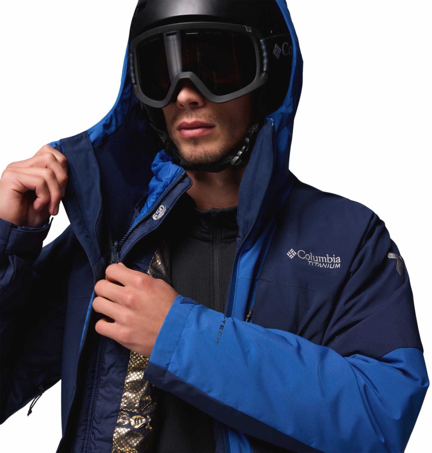 Columbia Men Navy Blue Omni-Heat Inifnity Winter District II Hooded Interchange Jacket