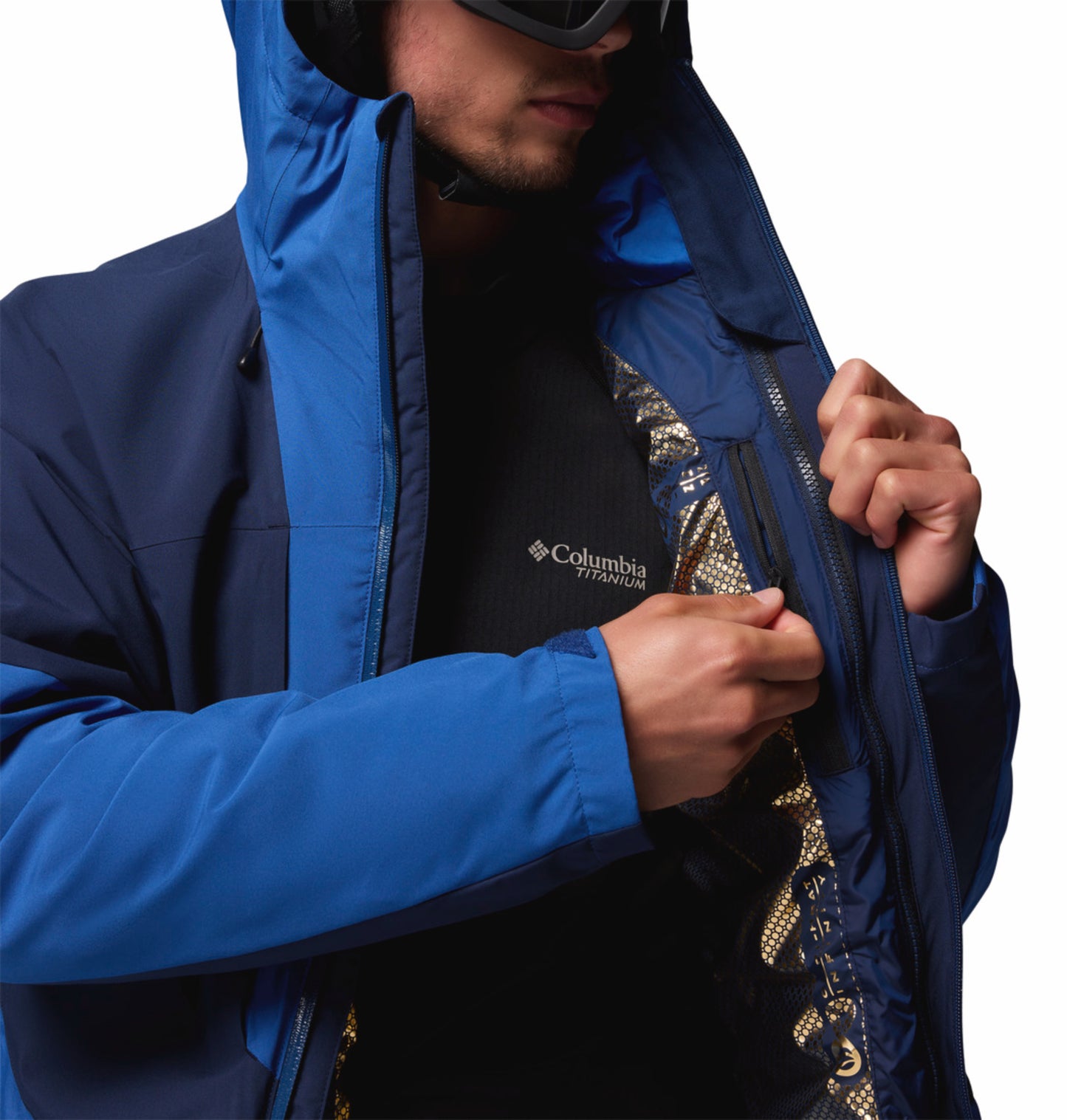 Columbia Men Navy Blue Omni-Heat Inifnity Winter District II Hooded Interchange Jacket