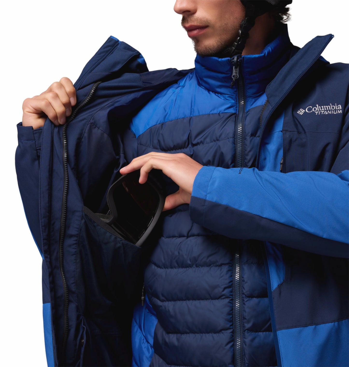 Columbia Men Navy Blue Omni-Heat Inifnity Winter District II Hooded Interchange Jacket