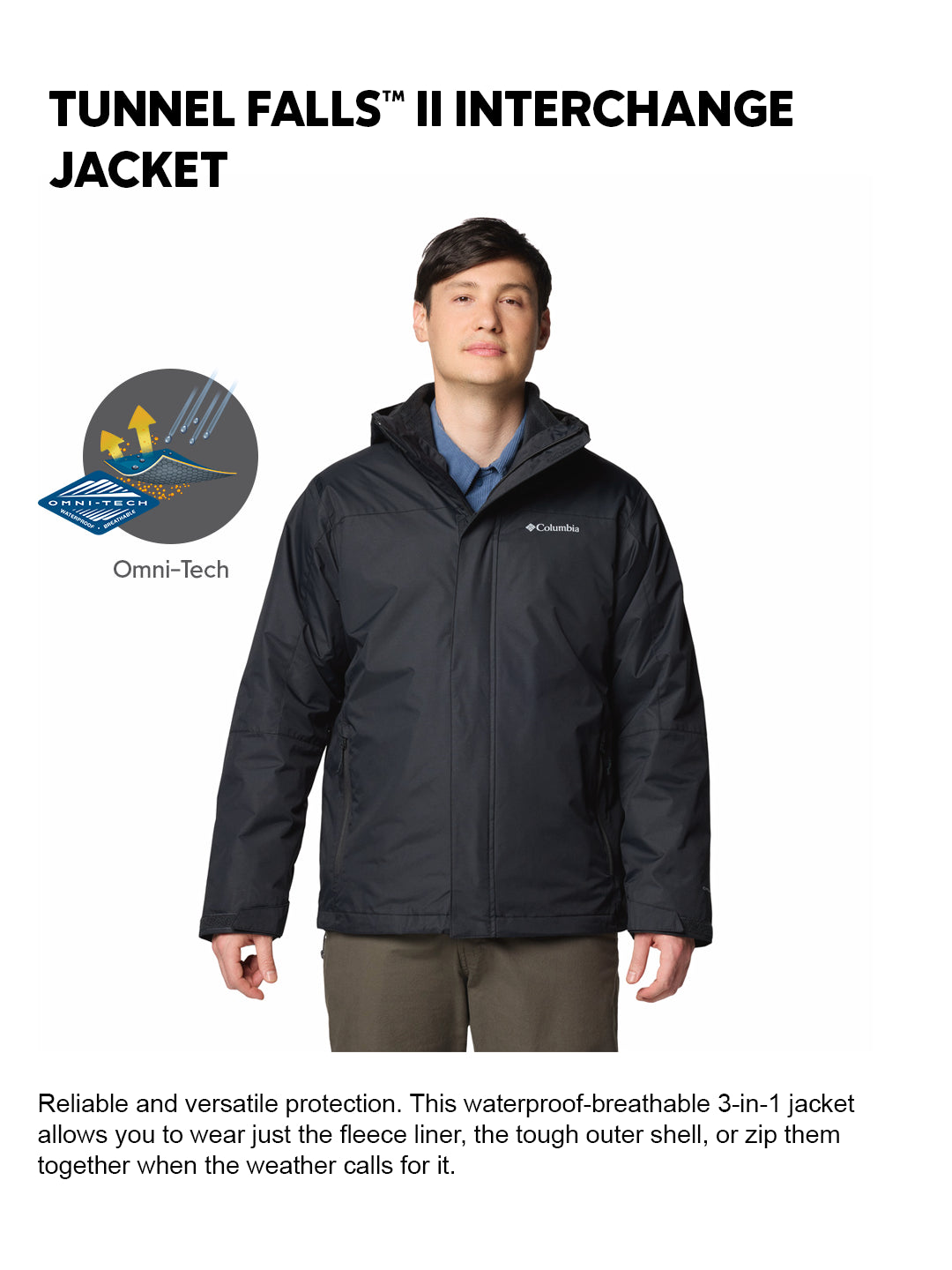 Columbia Men Black OmniTech Tunnel Falls II Interchangeable Jacket