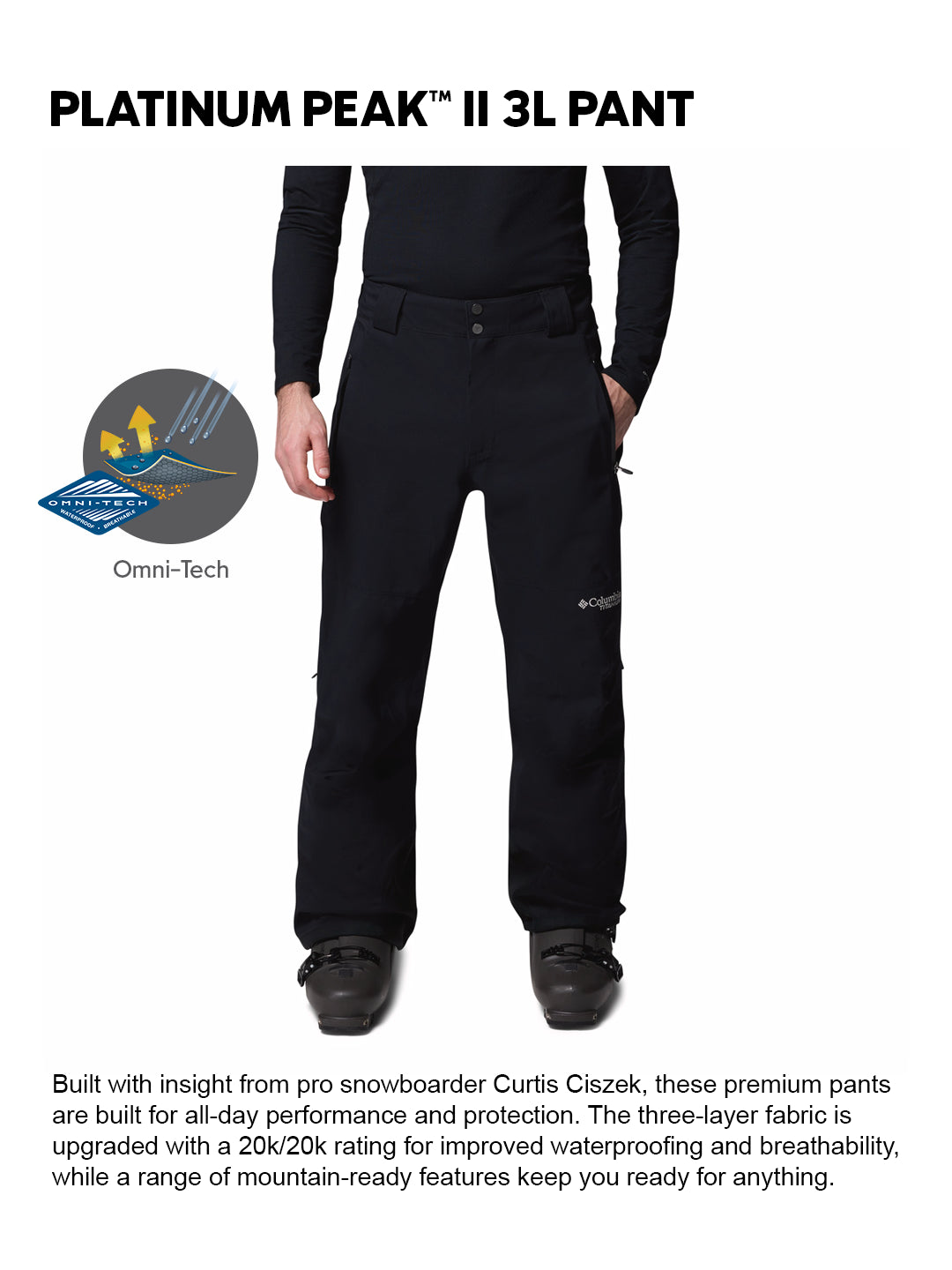 Columbia Men Black Omni-Tech Platinum Peak II 3L Rain Pant