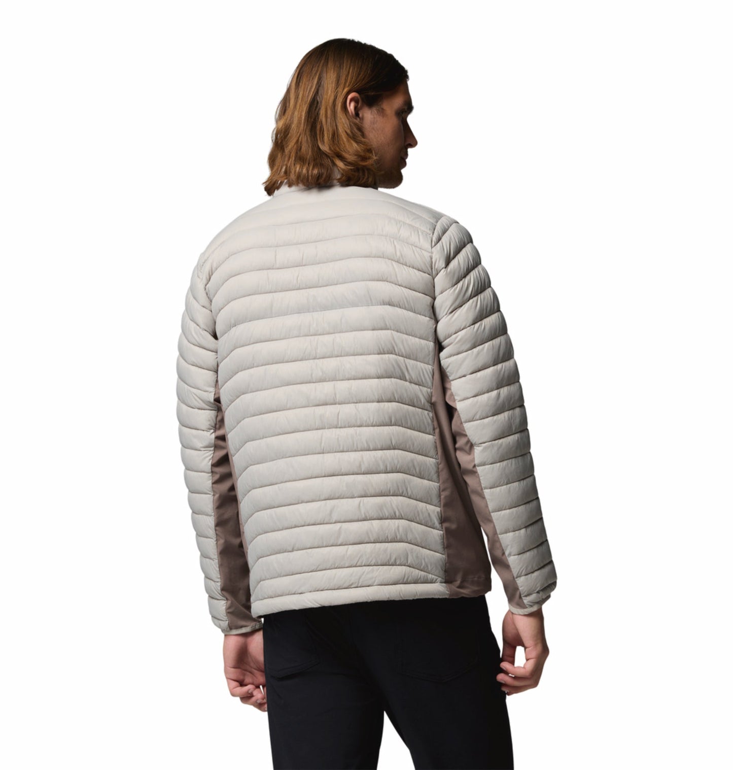 men grey omni shield powder pass hybrid down jacket