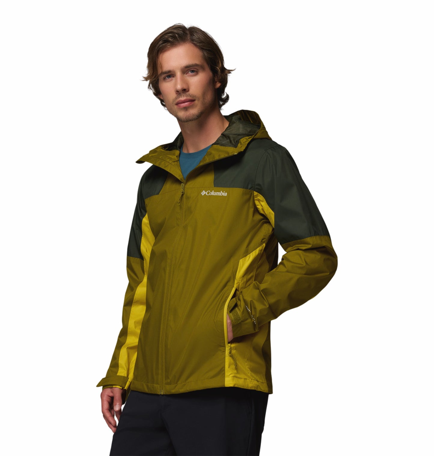 Columbia Men Olive Green Omni-Tech Waterproof Rain Jacket