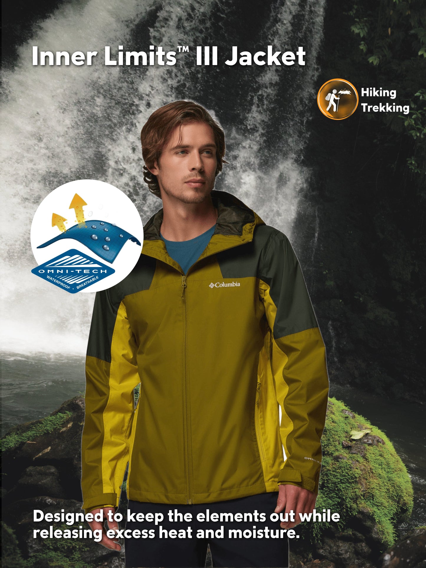 Columbia Men Olive Green Omni-Tech Waterproof Rain Jacket