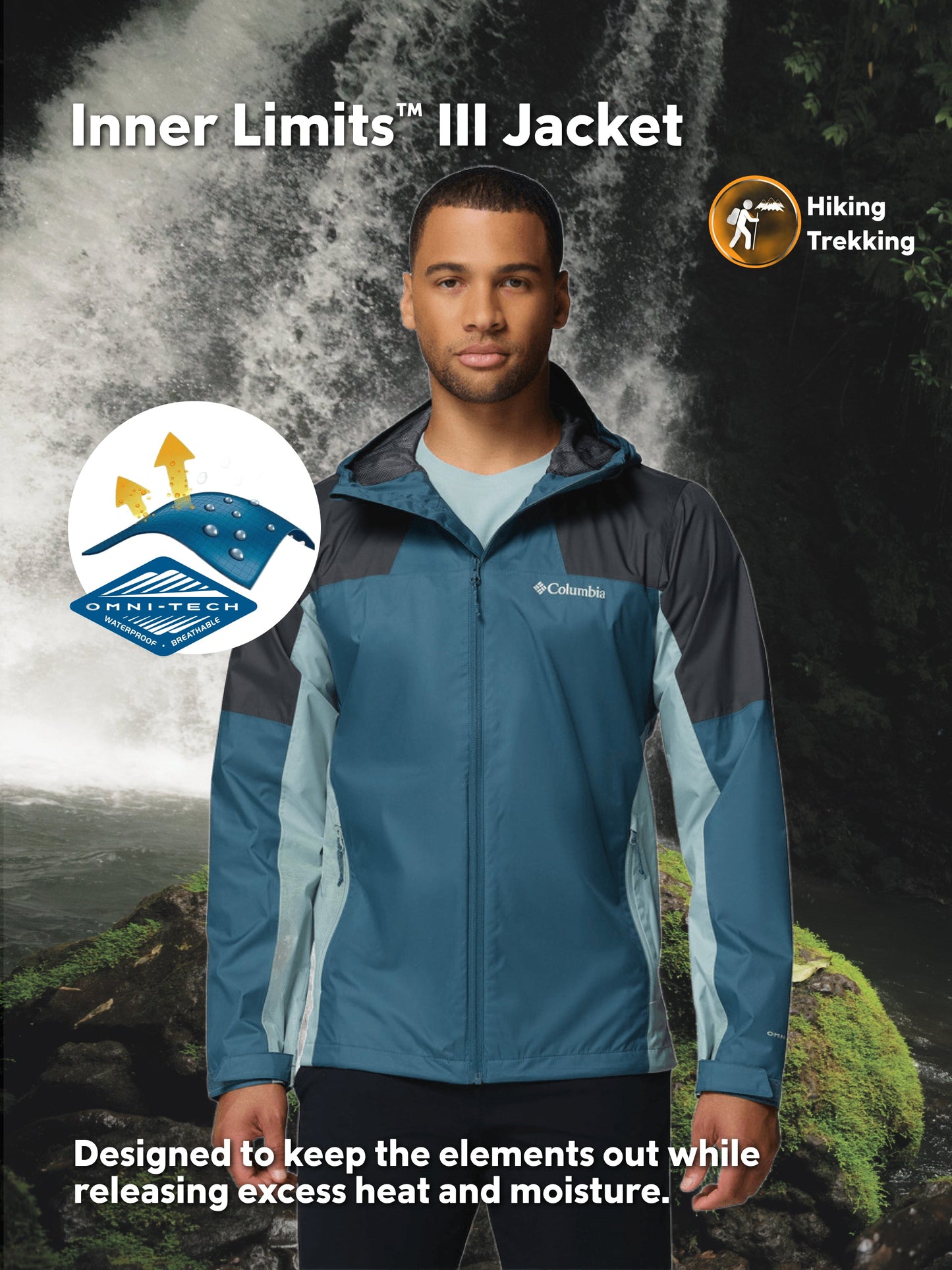 Columbia Men Blue Omni-Tech Inner Limits III Rain Jacket