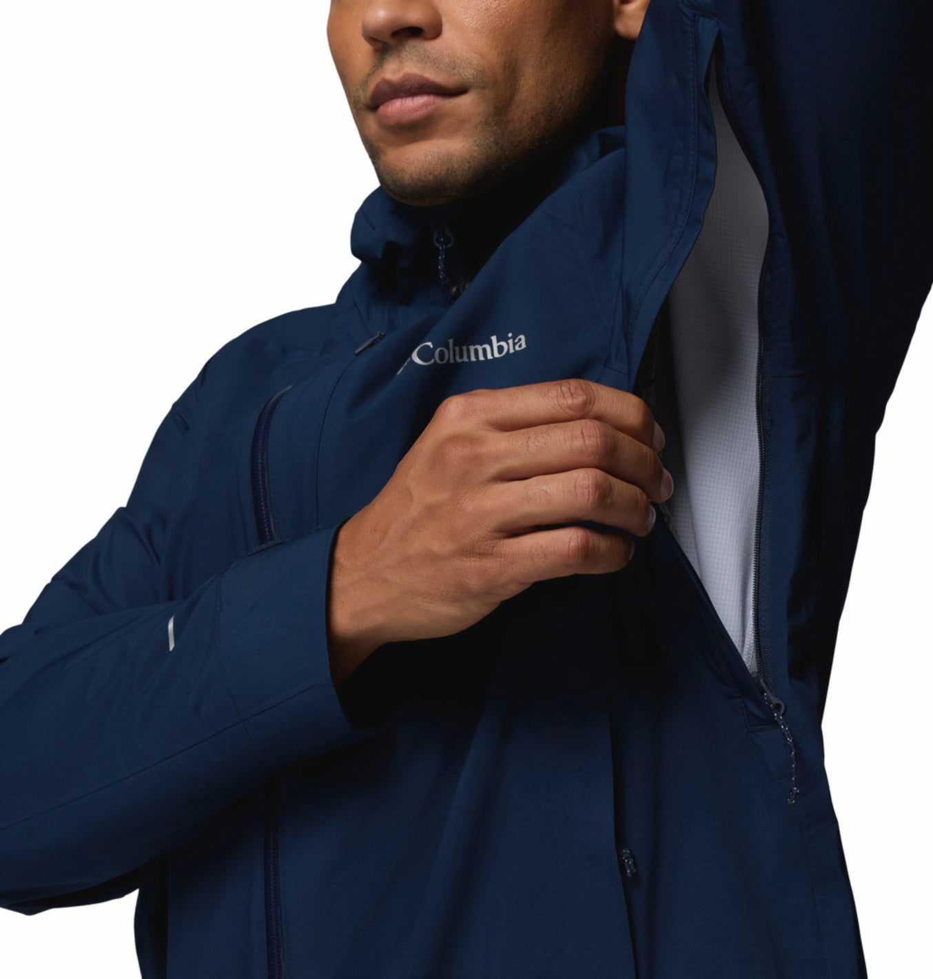 Columbia Men Navy Blue Omni-Tech Trailborne 2.5L Shell Rain Jacket