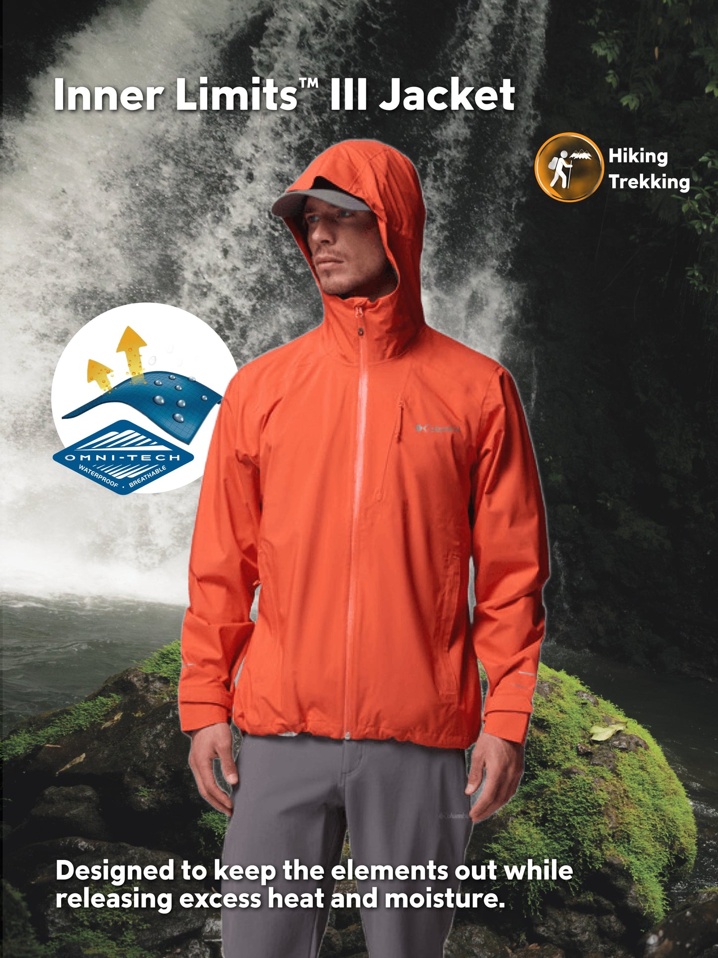 Columbia Men's Orange Omni-Tech Trailborne Waterproof Rain Jacket
