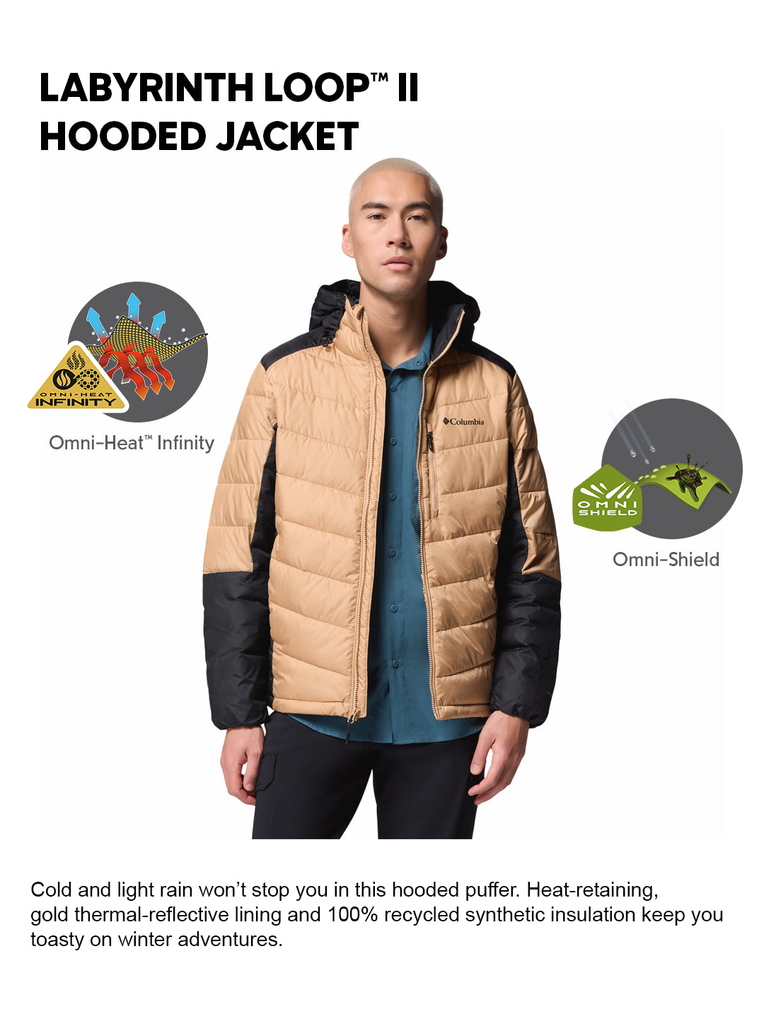 Columbia Men Beige OmniHeat Infinity Labyrinth Loop II Down Jacket