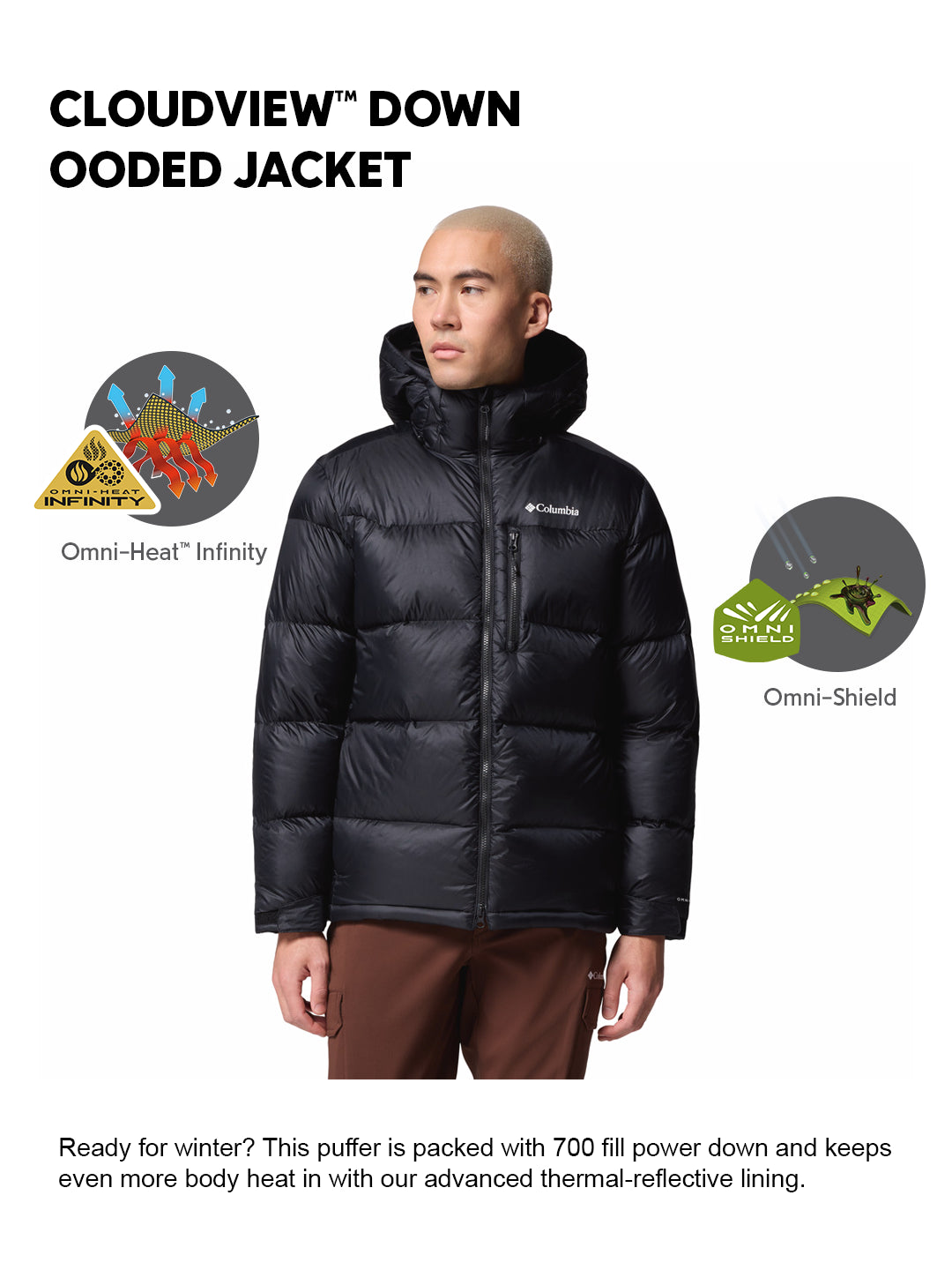 Columbia Men Black OmniHeat Infinity Cloudview Down Jacket