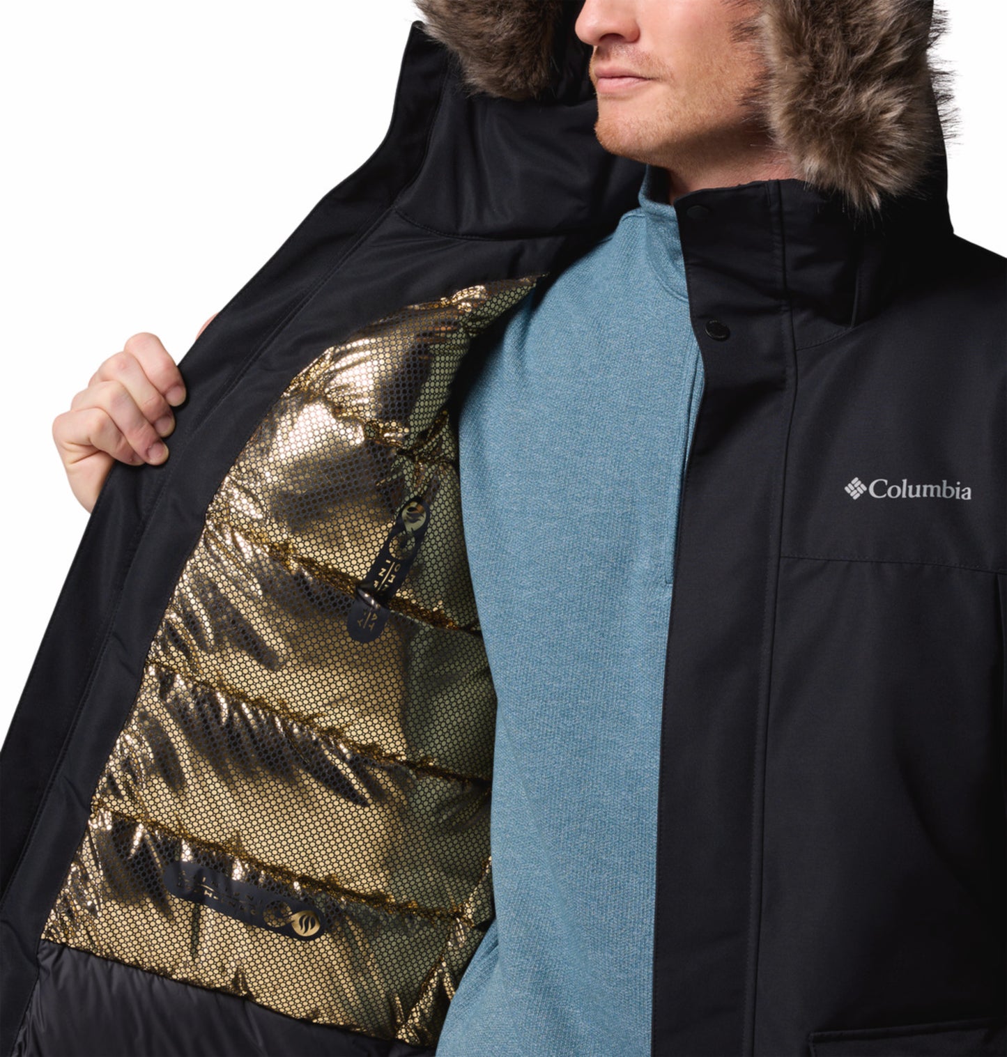 Columbia Men Black Omni-Heat Inifnity Cape Ridge Parka Hooded Down Jacket