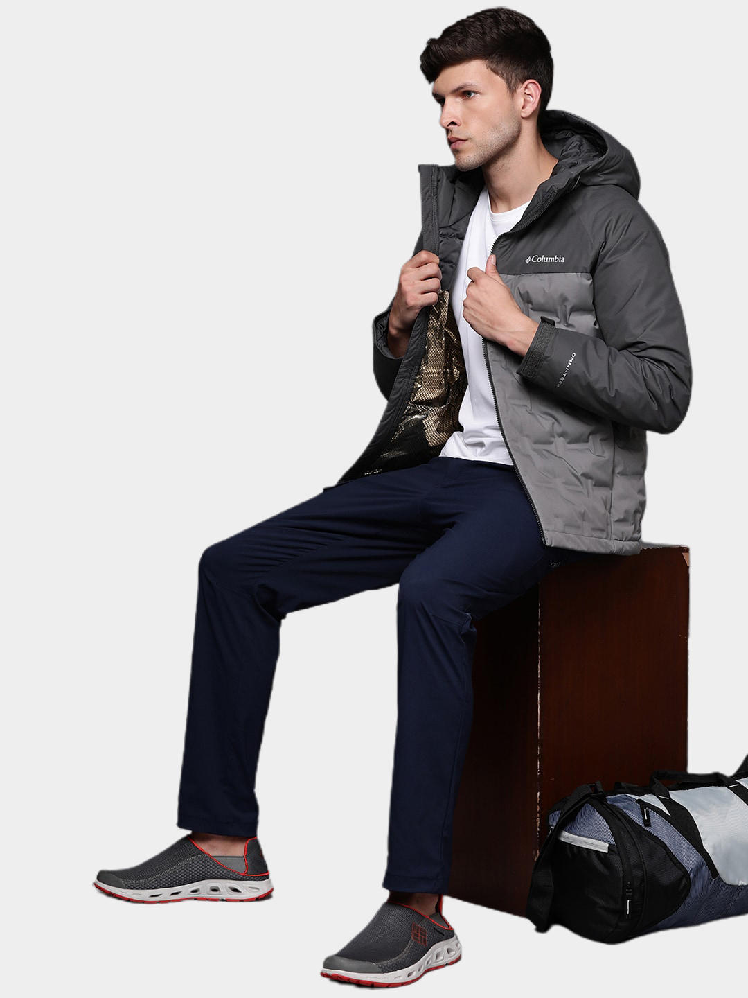 Columbia Men Grey Grand Trek II Down Hooded Jacket