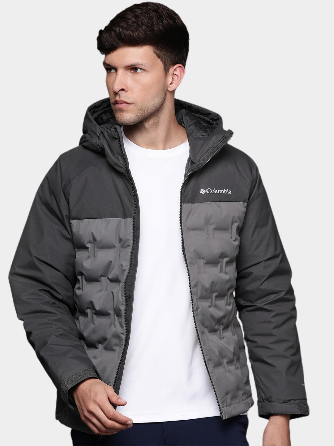 Columbia Men Grey Grand Trek II Down Hooded Jacket