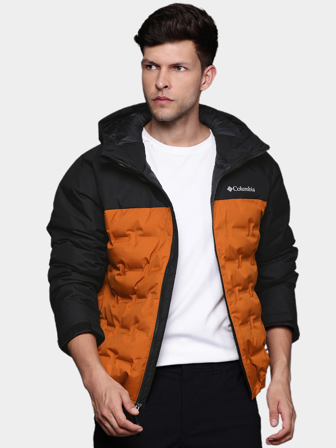 Columbia Men Orange Grand Trek II Down Hooded Jacket