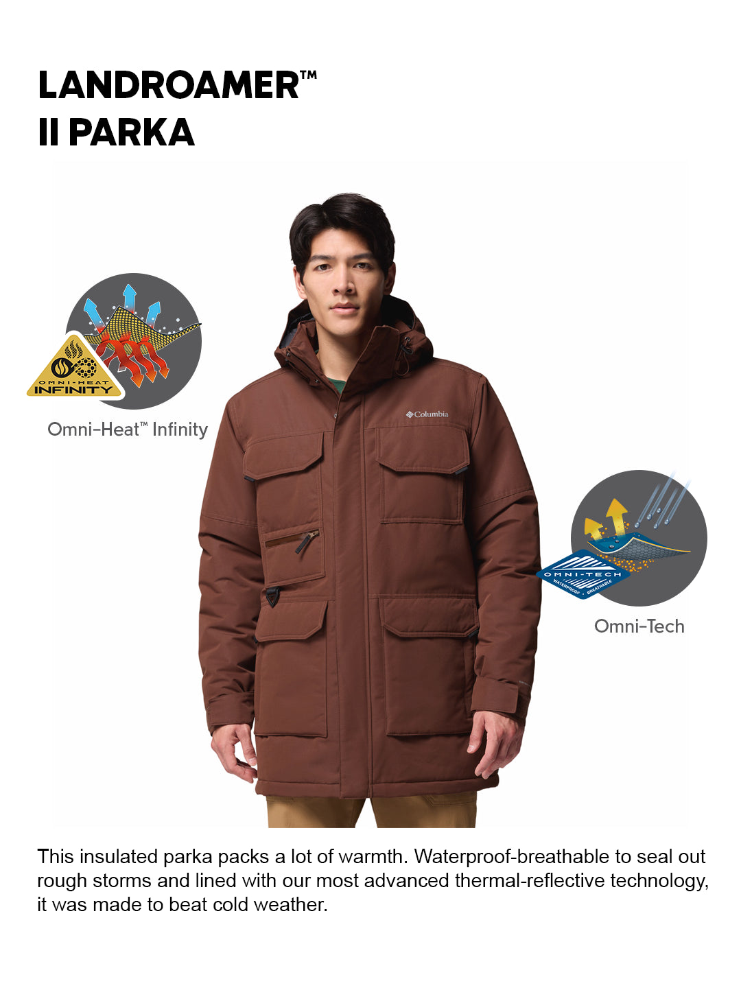 Columbia Men Brown OmniHeat Infinity Landroamer II Parka Jacket