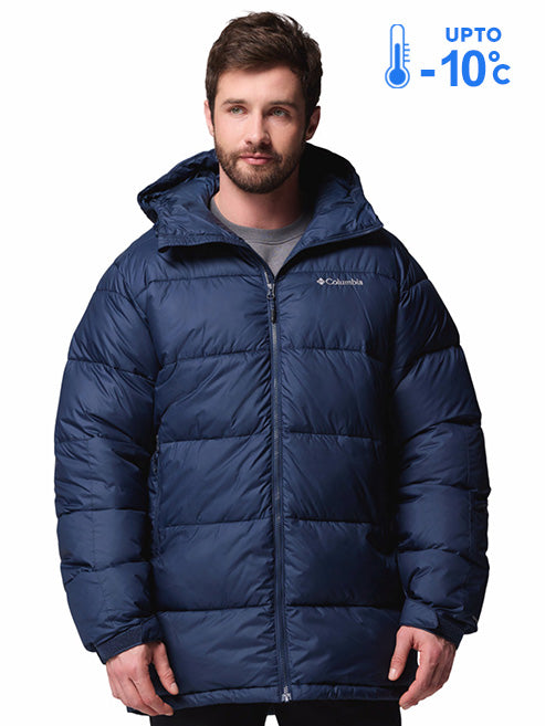 Columbia Men Navy Blue Omni-Heat Reflective Pike Lake Parka Hooded Down Jacket