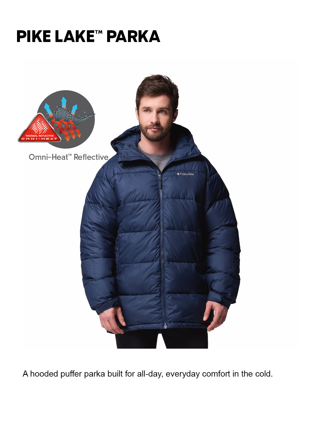 Columbia Men Navy Blue OmniHeat Reflective Pike Lake Parka Jacket