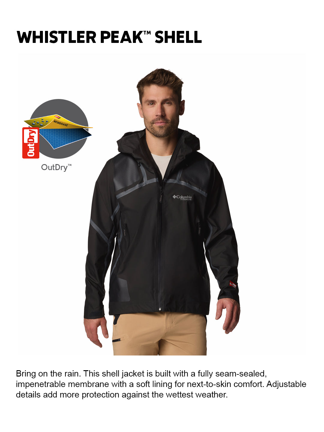 Columbia Men Black OutDry Extreme Whistler Peak Shell Rain Jacket