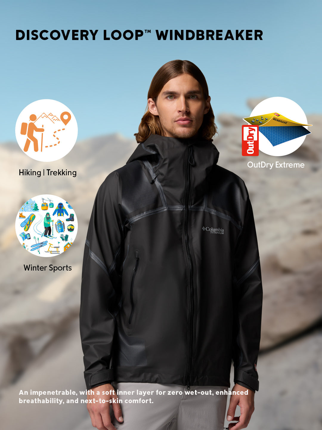Columbia Men Black OutDry Whistler Peak Shell Rain Jacket