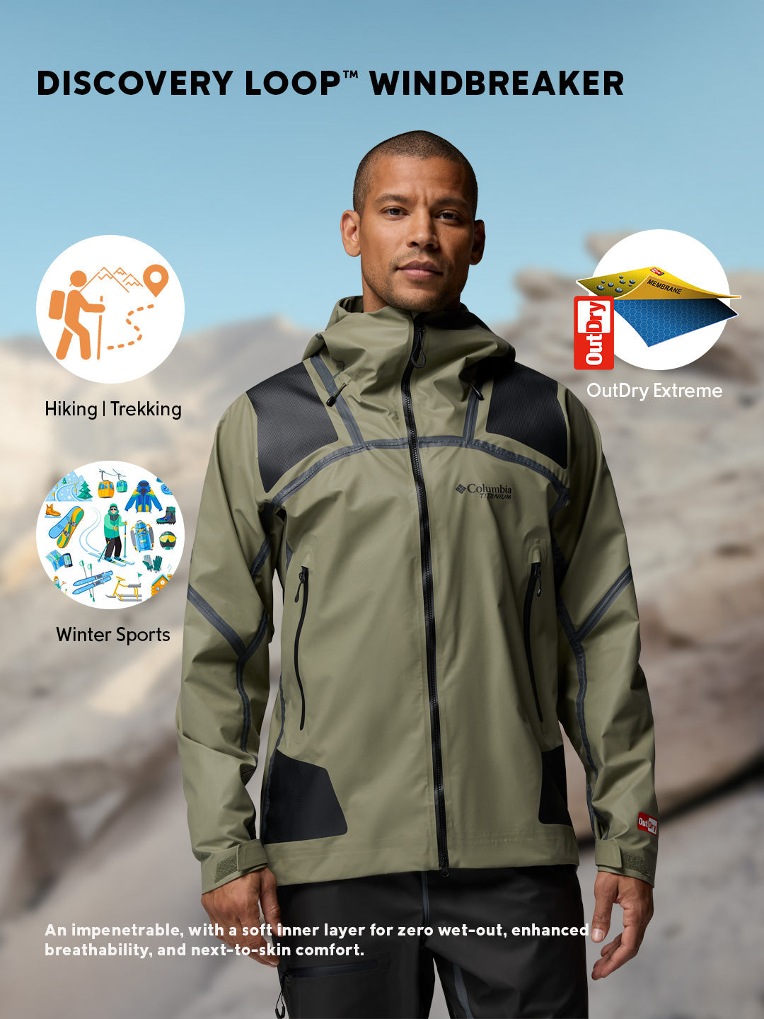 Columbia Men Olive Green OutDry Whistler Peak Shell Rain Jacket