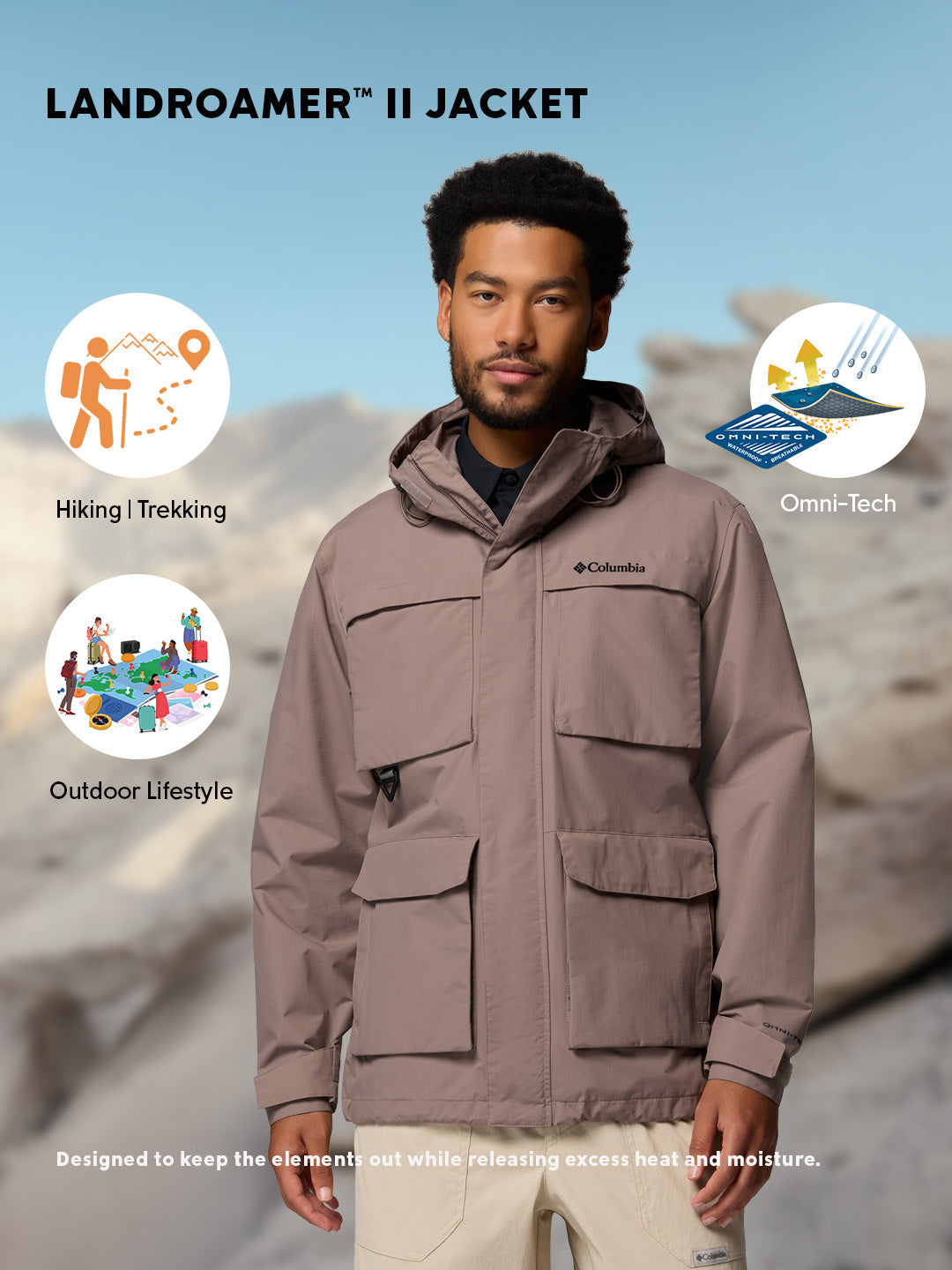 Columbia Men Mauve Omni-Tech Landroamer II Rain Jacket
