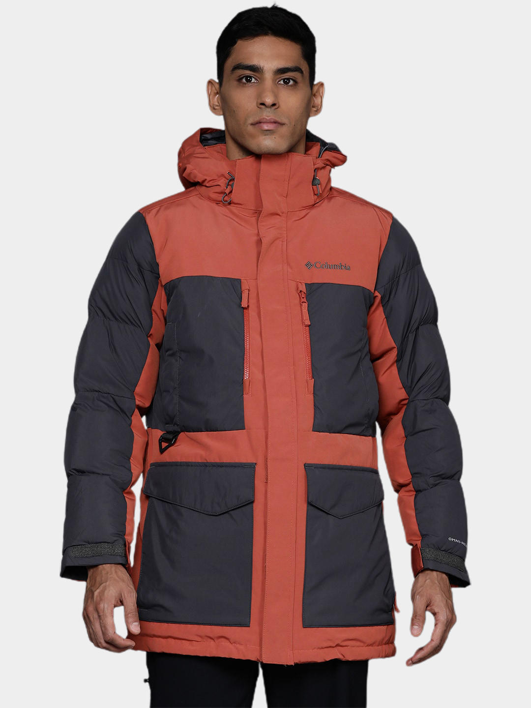 A Men Wearing Columbia Men Orange Marquam Peak Fusion Parka