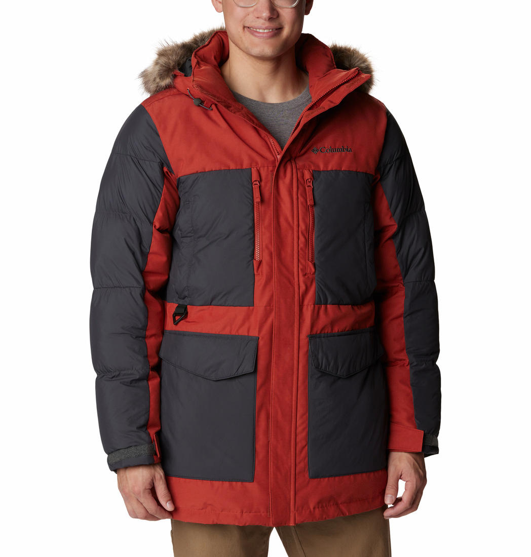 A Men Wearing Columbia Men Orange Marquam Peak Fusion Parka