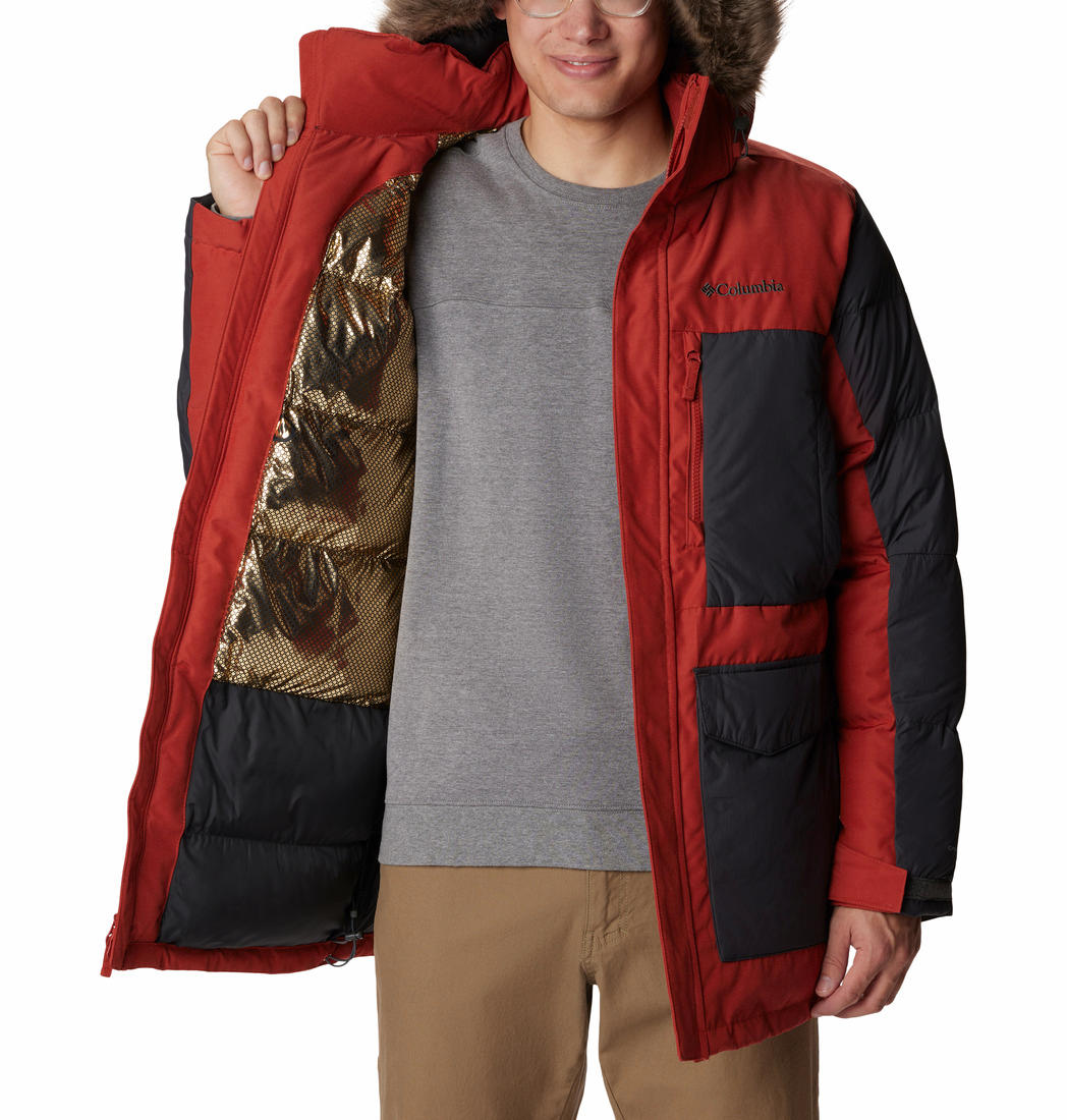 A Men Wearing Columbia Men Orange Marquam Peak Fusion Parka