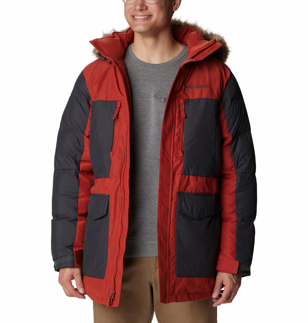 A Men Wearing Columbia Men Orange Marquam Peak Fusion Parka