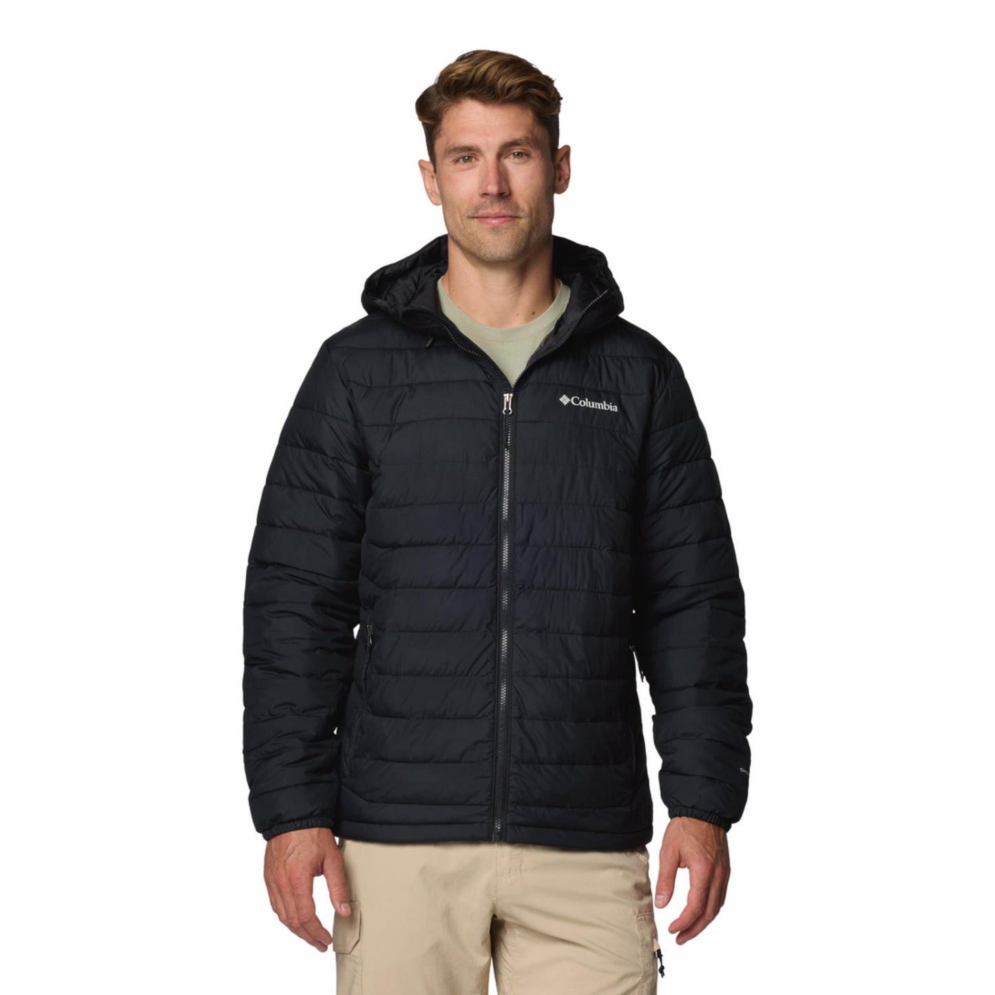 Columbia Men Black Omni-Heat Reflective Powder Lite II Hooded Down Jacket