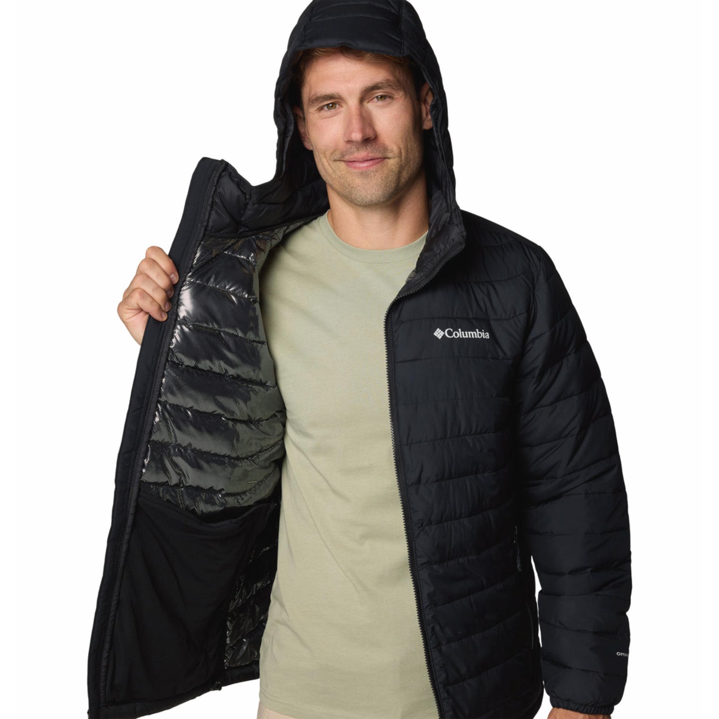Columbia Men Black Omni-Heat Reflective Powder Lite II Hooded Down Jacket