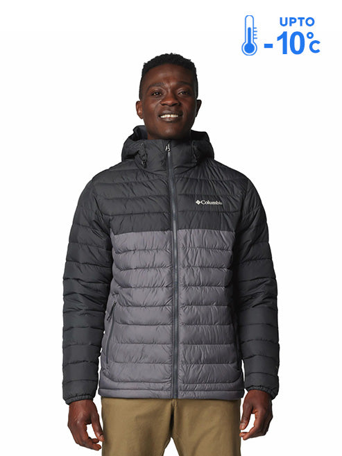 Columbia Men Grey Omni-Heat Reflective Powder Lite II Hooded Down Jacket