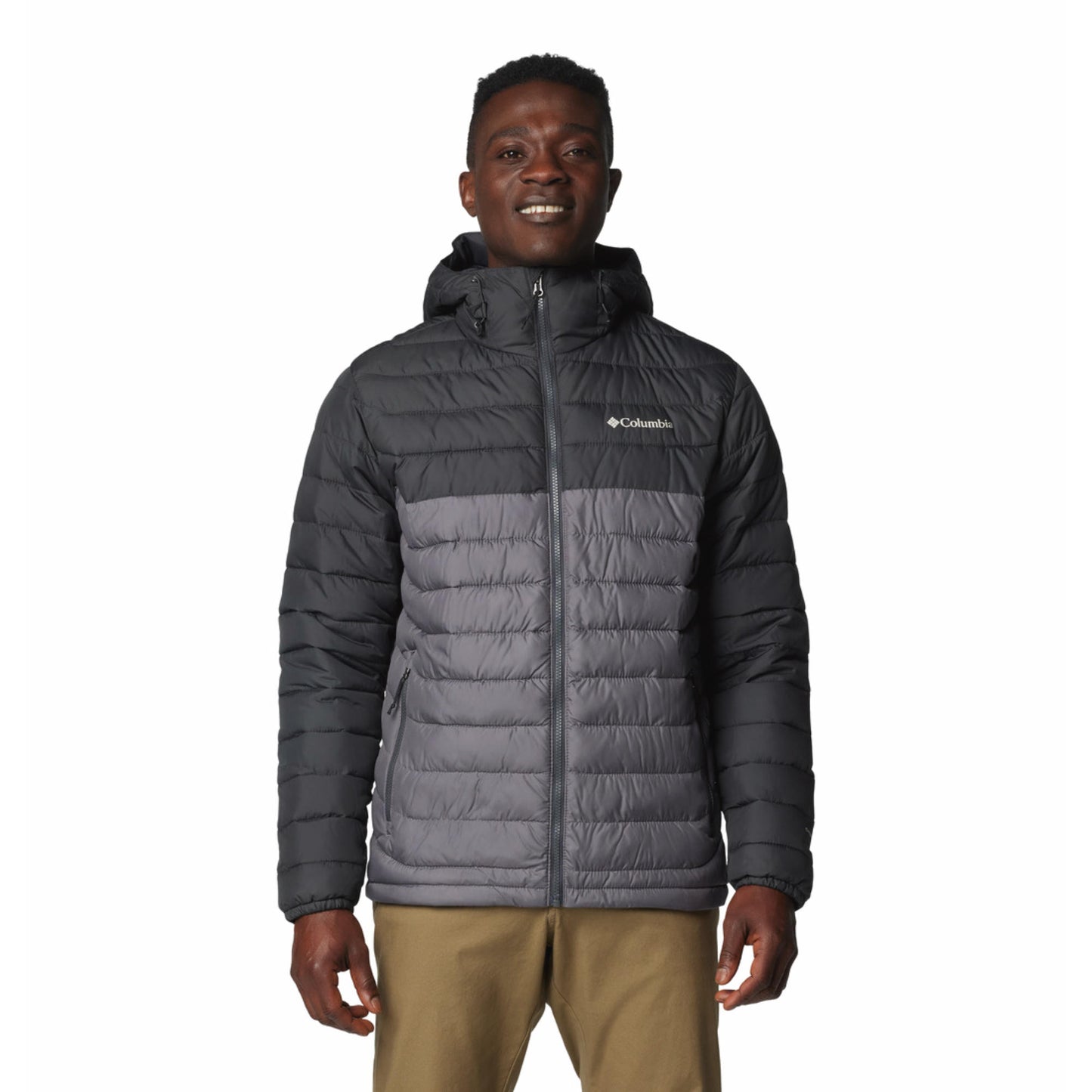 Columbia Men Grey Omni-Heat Reflective Powder Lite II Hooded Down Jacket