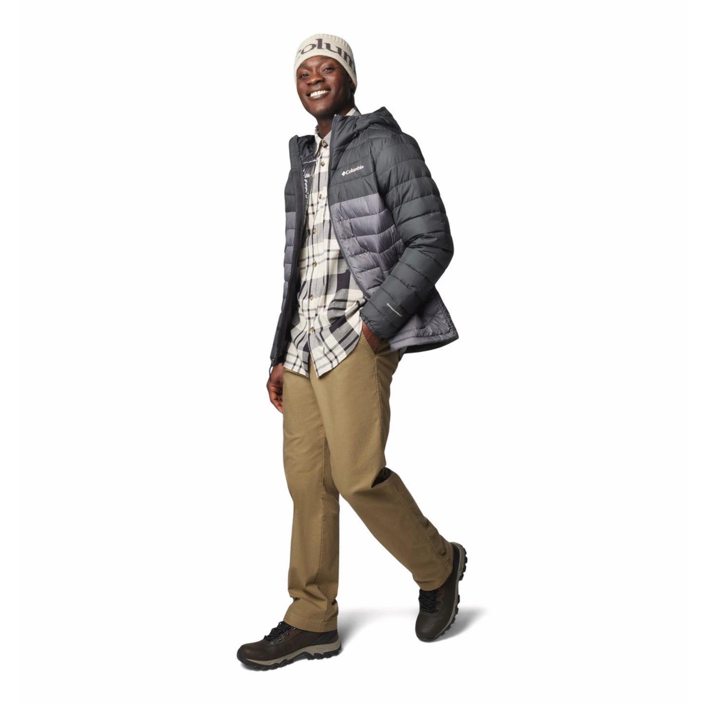 Columbia Men Grey Omni-Heat Reflective Powder Lite II Hooded Down Jacket