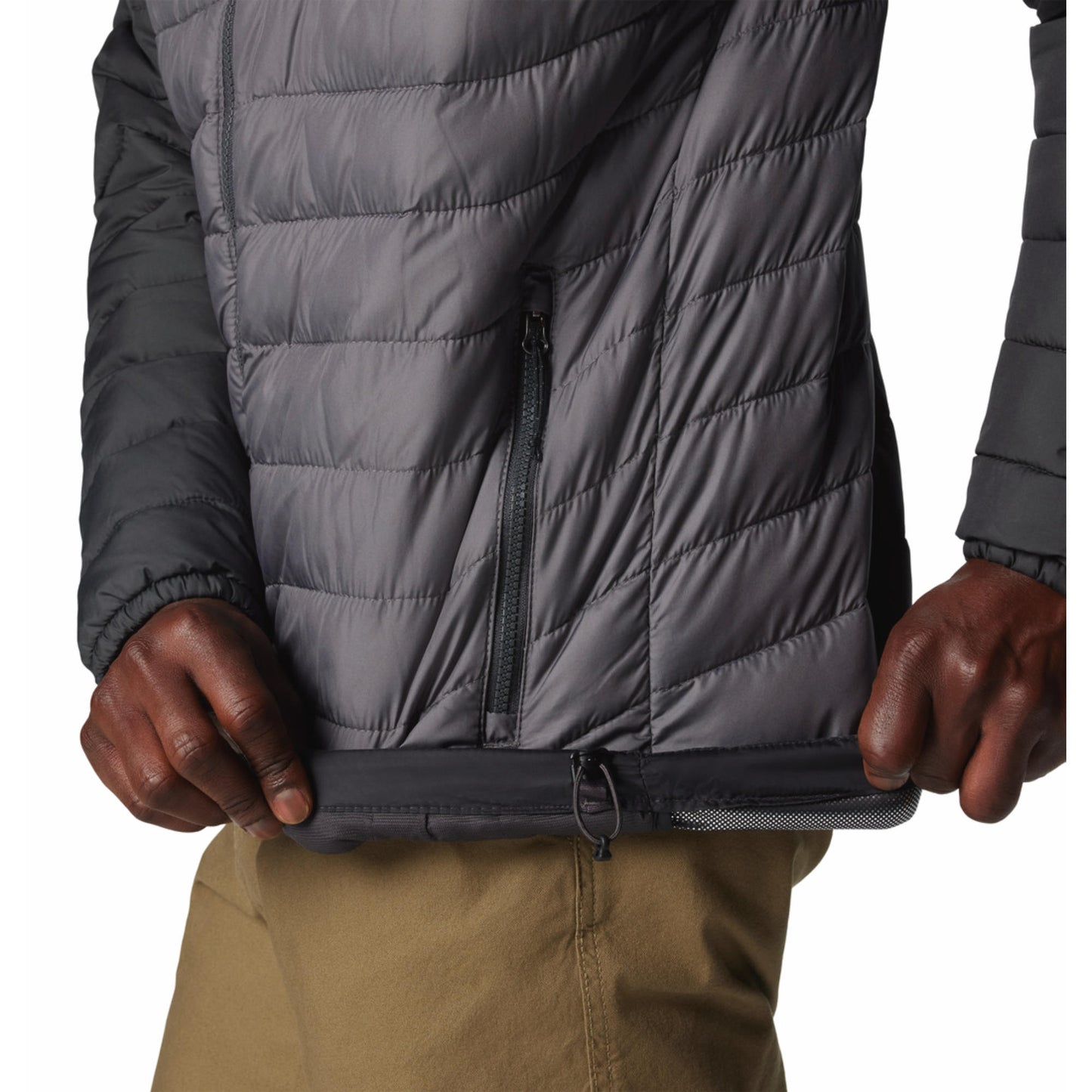 Columbia Men Grey Omni-Heat Reflective Powder Lite II Hooded Down Jacket