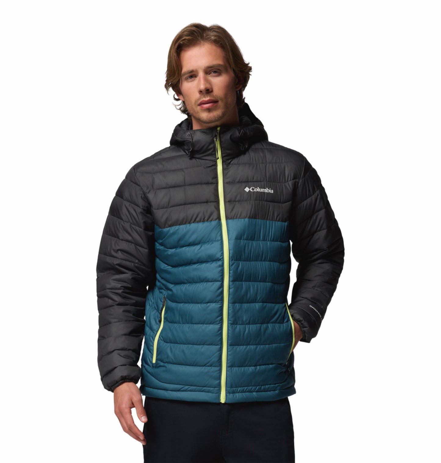 Columbia Men Blue Omni-Heat Reflective Powder Lite II Hooded Down Jacket