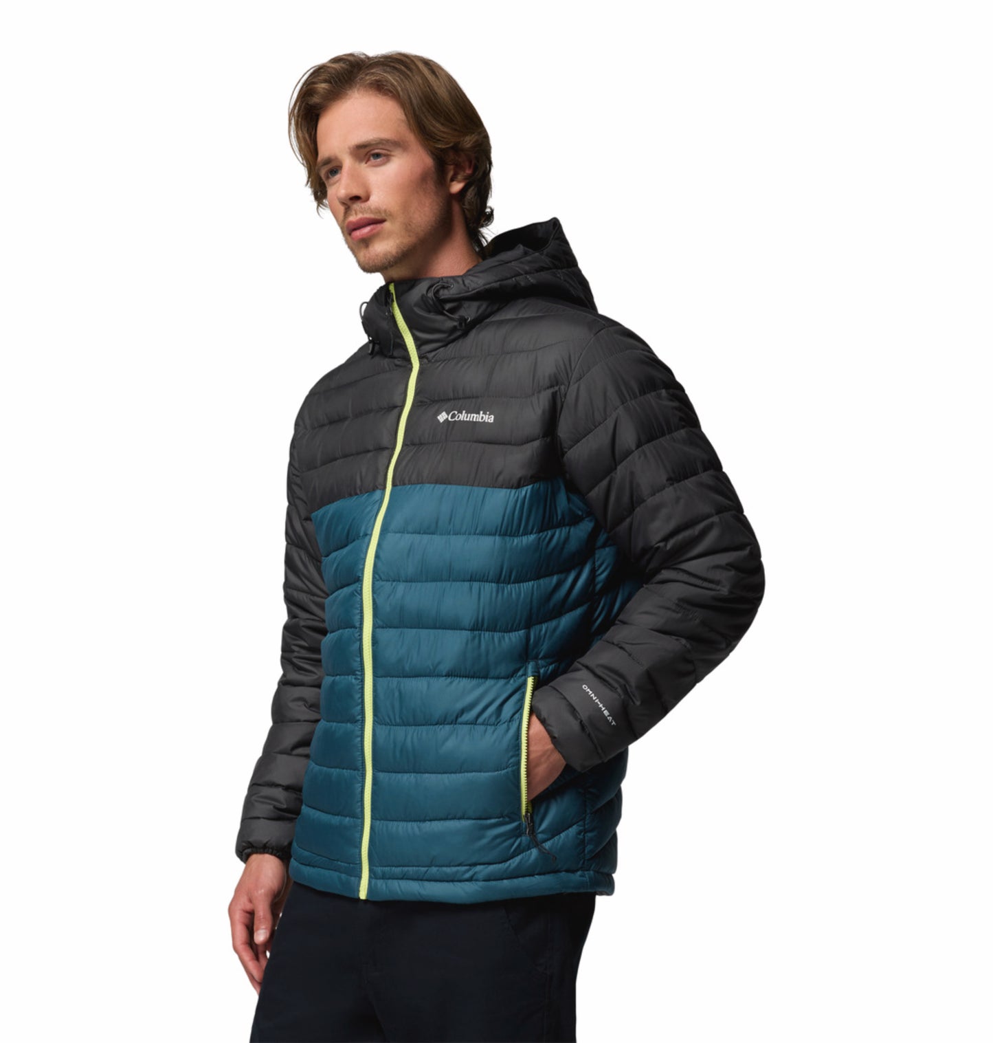 Columbia Men Blue Omni-Heat Reflective Powder Lite II Hooded Down Jacket