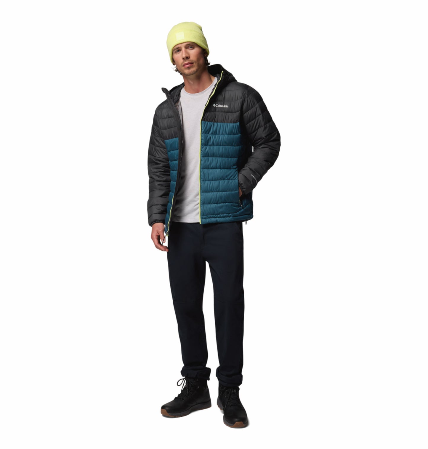 Columbia Men Blue Omni-Heat Reflective Powder Lite II Hooded Down Jacket