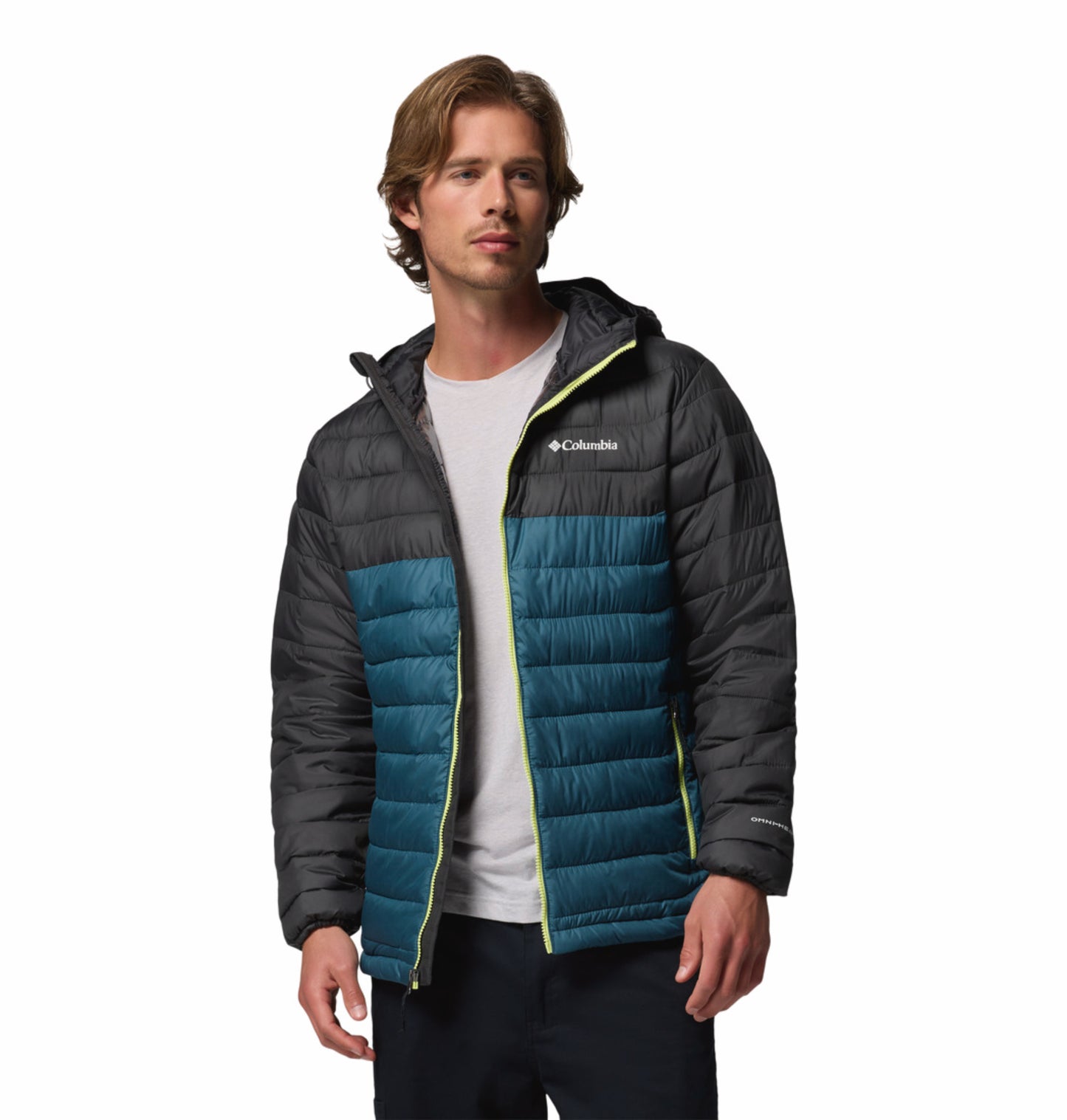 Columbia Men Blue Omni-Heat Reflective Powder Lite II Hooded Down Jacket